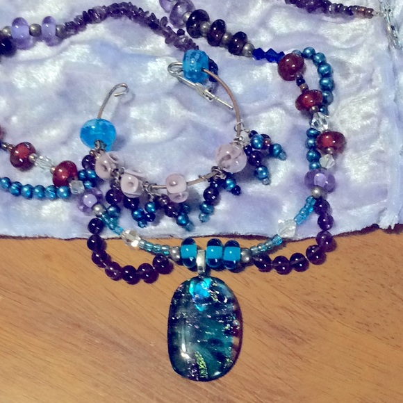 Vtg glass handmade 24” necklace and bracelet Set - Picture 2 of 6